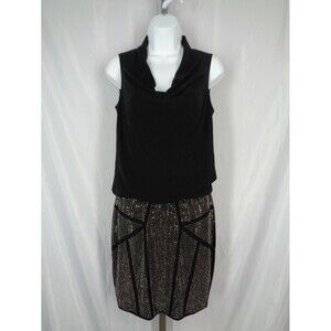 Cache Black Sequin Embellished Jewel Drape Blouson Dress Size 2 New